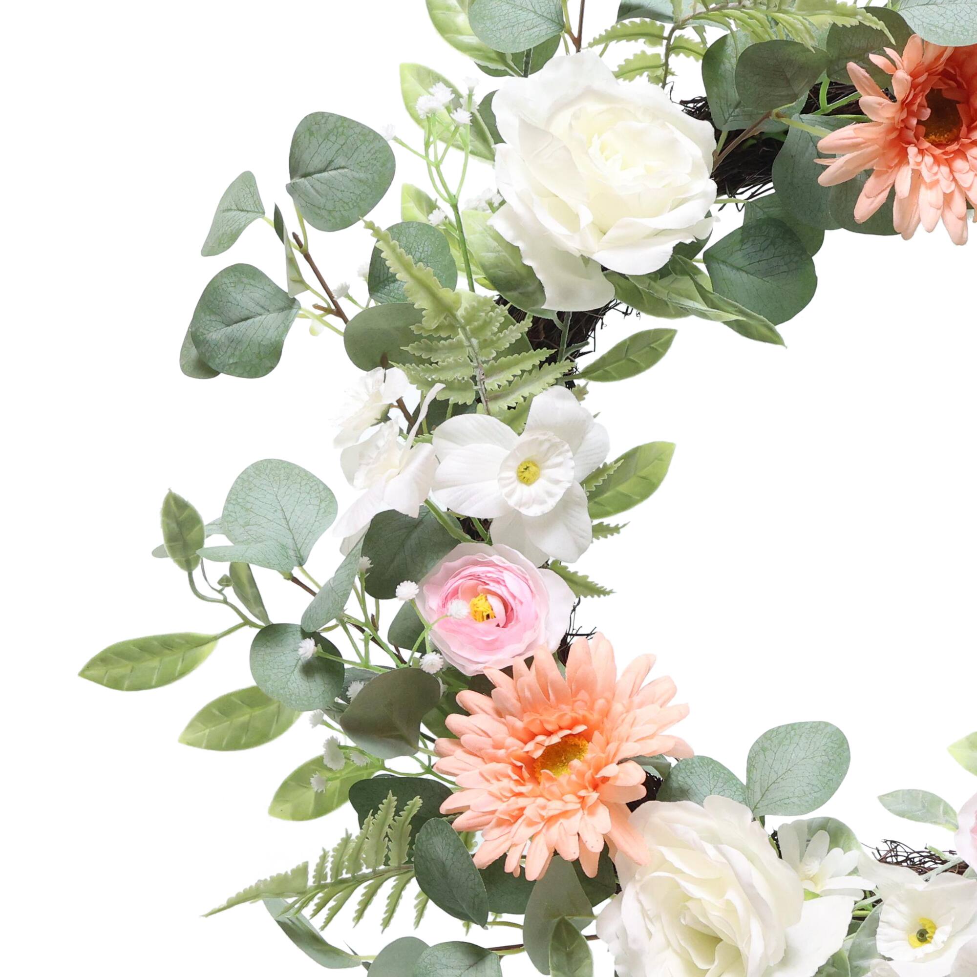 24"Artificial Chrysanthemum, Rose & Ranunculus Floral Spring Wreath